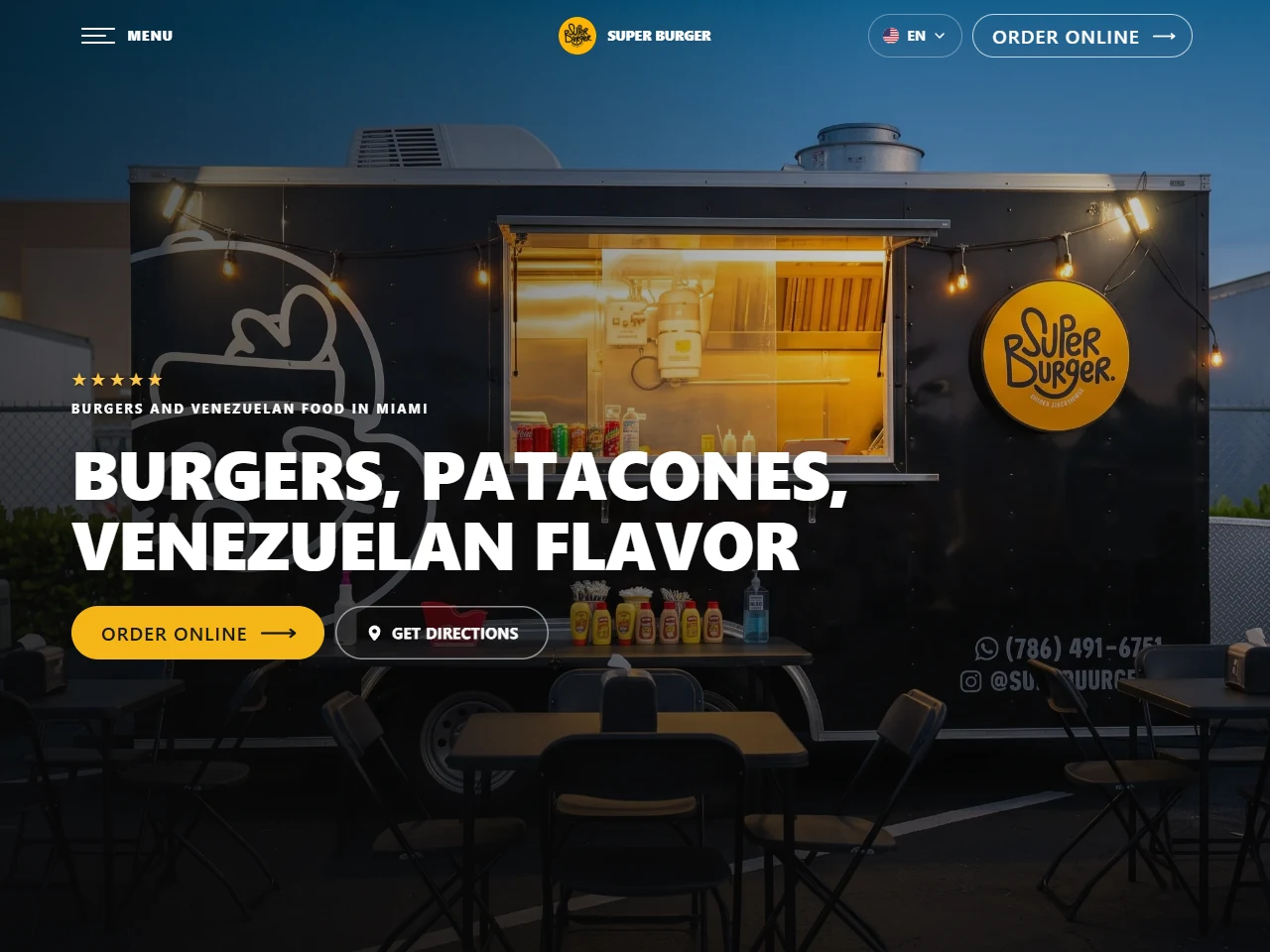 Actual website screenshot — Super Burger