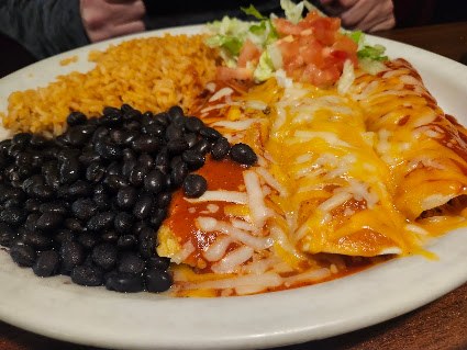 Enchiladas with rice and black beans