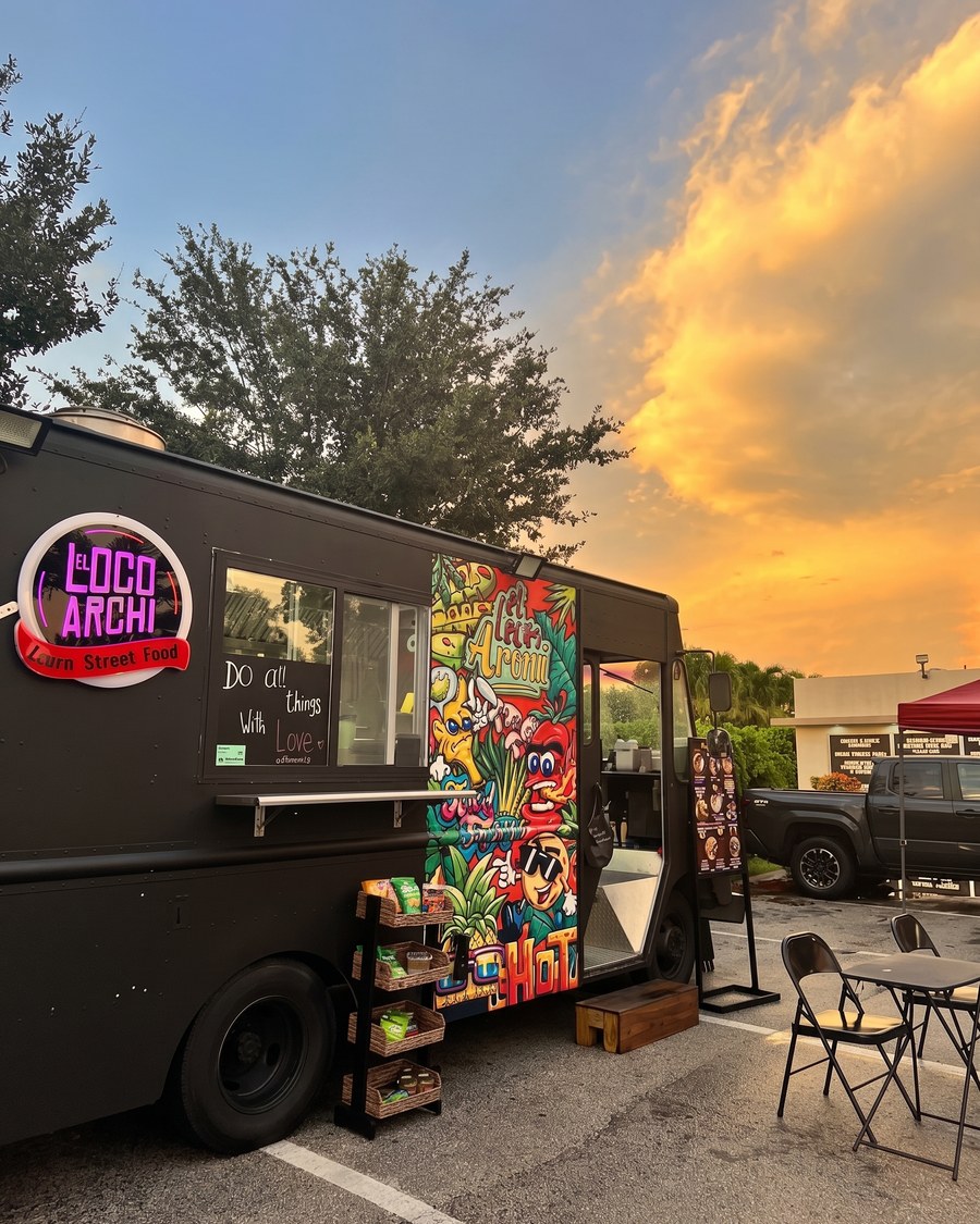 The El Loco Archi truck on Goolsby Boulevard at sunset